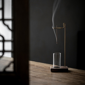 Inverted Incense Holder Walnut Wood Base With Glass Cylinder For Home <b>Tea</b> Ceremony Aromatherapy <b>Diffuser</b> - Product Image 2