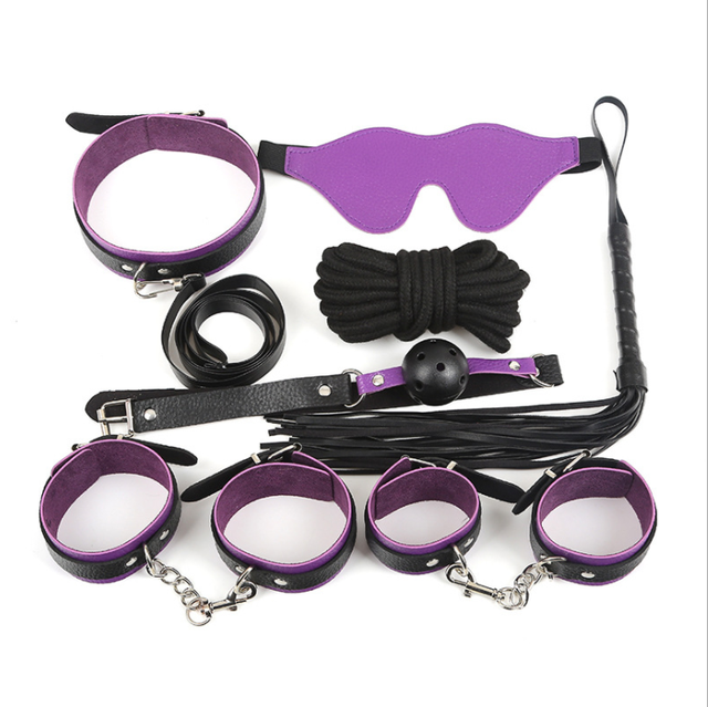 BDSM Slave Set SM Bed Bondage Restraint Kit Sex Fetish Toy Erotic Handcuffs 7pc a Set BDSM Set for Couple Bedroom Game