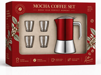 Ensemble de 5 cafetières Moka italiennes pour cuisinière, en acier inoxydable 304, avec tasses à café en verre