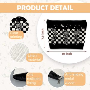 Venta al por mayor regalo de Halloween Spooky Gothic Girls bolsa de <span class=keywords><strong>maquillaje</strong></span> bolsa de almacenamiento de cosméticos bolsa con <span class=keywords><strong>esqueleto</strong></span> de baile gótico bolsa de cepillos de lino - Product Image 2