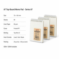 Carnet à spirale A7 PP 75x105mm 80GSM 80 feuilles Couverture transparente Reliure supérieure Mini bloc-notes 320 pièces/carton Vente en gros