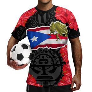 男士短袖运动t恤时尚涤纶波多黎各足球服运动衫足球服健身印花按需 - Product Image 2