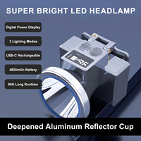 Lampe frontale super lumineuse 4800mAh batterie étanche USB Rechargeable phare LED réflecteur en aluminium tasse Camping pêche lampe frontale