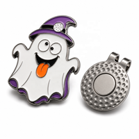 Marqueur de balle de golf d'Halloween en gros, design chapeau de sorcière fantôme, cadeau personnalisé, marqueur de balle de golf magnétique en émail souple avec clip pour chapeau