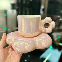 Tasse nacrée tasses à café et soucoupe ensemble tasse à thé fleurs mignon Logo personnalisé cadeaux cadeau nuage céramique inductif arc-en-ciel couleur
