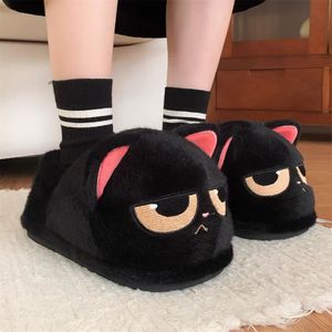 2025 nuovo Instagram arrabbiato piccolo gatto nero pantofole di peluche per le coppie carino Anti-Slip a prova di odore caldo di cotone per la casa - Product Image 2