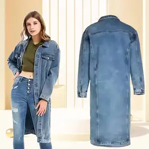 Áo khoác denim mùa thu và mùa đông Áo gió Denim dài tay giản dị cho nữ