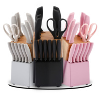 Ensemble de 13 couteaux en acier inoxydable avec bloc à couteaux en bois, multifonctionnel pour la cuisine, avec ciseaux, ensemble de couteaux de chef