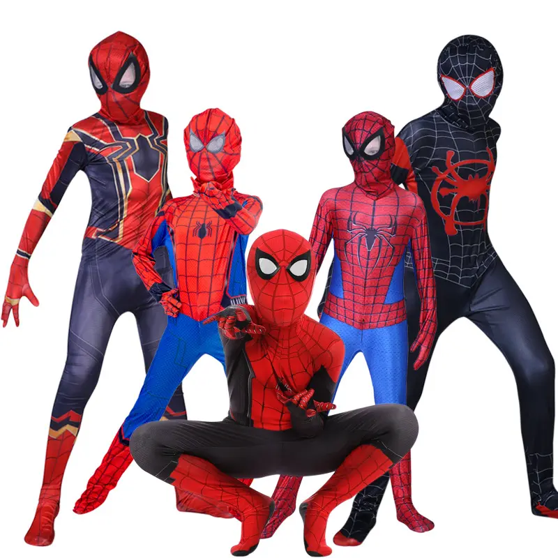 Toptan özel cadılar bayramı partisi kahraman örümcek erkek kostümleri çocuklar için