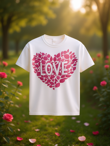 T-Shirt Unisex con Cuore Floreale, Manica Corta, Stampa in Cotone, Collo Tondo, Casual, Primavera Estate, San Valentino - Product Image 2