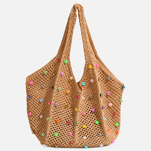 Bolso de Playa Tejido a Crochet Estilo Boho con Material de Terylene, Diseño Portátil de Verano para Mujer - Product Image 1