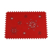Ensemble de tapis de table à manger motif flocon de neige napperons de Noël en feutre rouge avec sous-verre