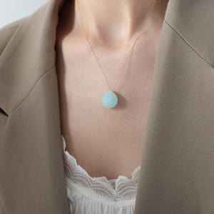 Collier pendentif en pierre naturelle en forme de goutte d'eau, en acier inoxydable plaqué or, résistant à l'eau, bijoux pour femmes - Product Image 2