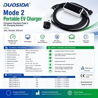 Chargeur EV CE TUV DUOSIDA Type 2 Mode 2 16A 230V avec contacts argentés, usine OEM ODM certifiée IATF16949 ISO9001 pour l'Europe