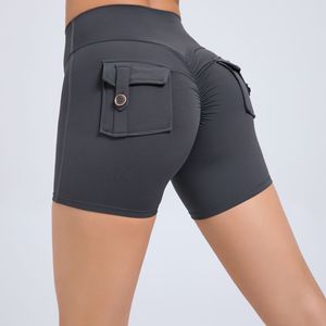 Femmes taille haute pêche hanche outillage Shorts serrés séchage rapide bouton élastique pantalons de <span class=keywords><strong>Yoga</strong></span> pour la course à pied Fitness motif solide-8019 - Product Image 1