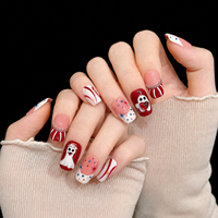 ODM OEM Faux Ongles Courts Carrés à Presser, Motif Fantôme 3D Mignon Halloween, Peints à la Main avec Strass, Faits Main Personnalisés, Vente en Gros