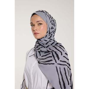 Pure Tone Shawl - V Pattern - Silver - Black - V Pattern - Silver - Black - Product Image 3