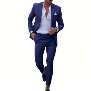 Setelan Jas Tuxedo Pria Slim Fit Single Breasted 2-Potong Dua Kancing dengan Celana untuk Pernikahan Prom Bahan TR yang Bernapas - Product Image 1