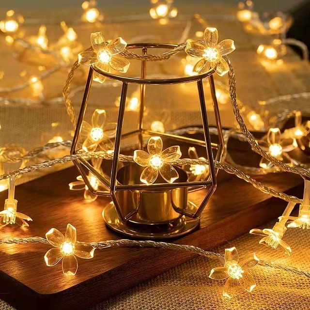Outdoor LED Sakura Flower Solar String Lights Hotel Villa Garden Yard Tree Decor Waterproof Fairy Light Strings