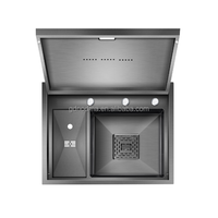 Évier de cuisine multifonctionnel moderne en acier inoxydable 304 de haute qualité, à cuve unique, finition PVD noir, fait main, avec rince-verre intégré