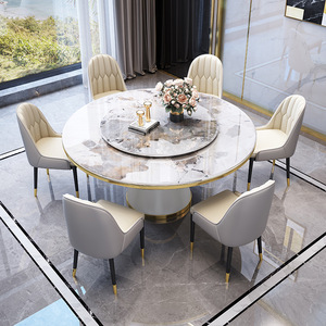 Ensemble table et chaises 6 places en dalle de pierre, style Mid-Century Modern, écologique, confortable, luxe léger, pivotant, pour petit appartement et <span class=keywords><strong>hôtel</strong></span> - Product Image 2