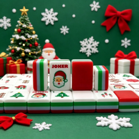 Mahjong de Lujo Acrílico de 4 Capas con Diseño de Árbol de Navidad, Santa Claus y Copos de Nieve Rojos y Verdes, 160 Fichas, Regalo Personalizado