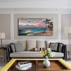 Moderno <span class=keywords><strong>azul</strong></span> océano y árbol verde lienzo pared arte playa cuadros para sala <span class=keywords><strong>de</strong></span> estar y baño decoración paisaje marino póster pintura - Product Image 5