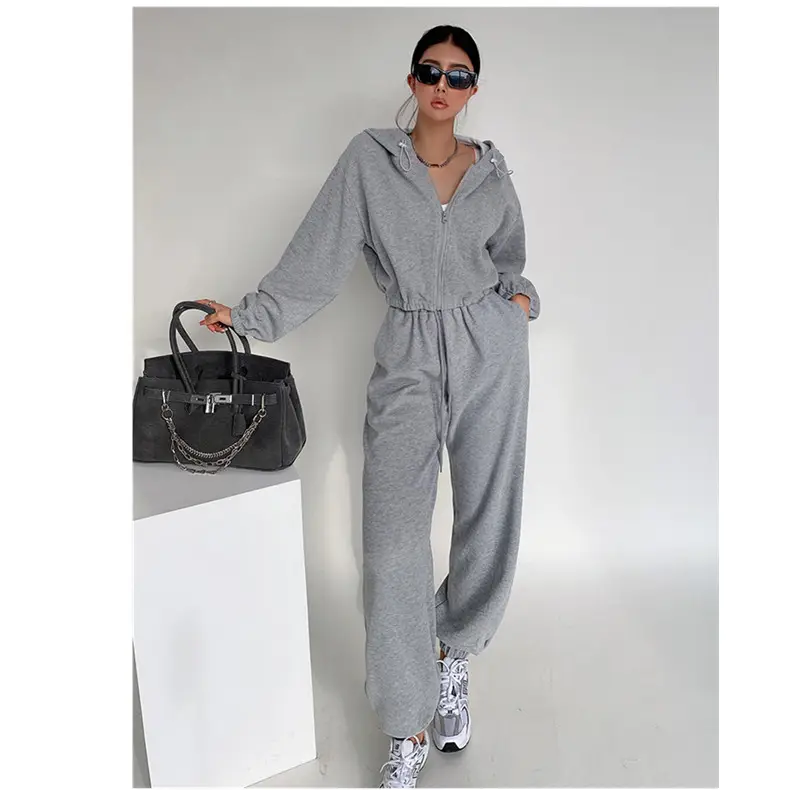 Street suit cardigan sweater jacket drawstring sports pants two-piece women's hoodie