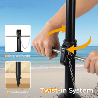 Parasol de plage pliable en aluminium de haute qualité avec protection solaire UPF 50+, coupe-vent, avec table intégrée, pour sable, patio, jardin