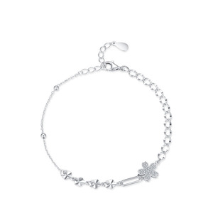 S925 Sterling Silver Zircon Simple and <b>Sweet</b> Floral Chain Bracelet for Women's Everyday Wear Customizable copper version - Product Image 1
