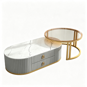 <span class=keywords><strong>Tavolino</strong></span> da Caffè in Pietra Sinterizzata Italiana di Lusso, Mobile TV Moderno Minimalista in Vetro Rotondo, Set per Soggiorno - Product Image 5