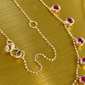 Xinfly Solid 18K Gold 1.35ct <b>Ruby</b> Bubble Bezel <b>Necklace</b> Starry Charm Chain Pendant Choker for Women Adjustable Fine Jewelry - Product Image 4