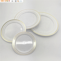 Assiettes rondes en plastique blanc robuste avec kits de fournitures de fête jetables à bord personnalisé pour les mariages et les dîners