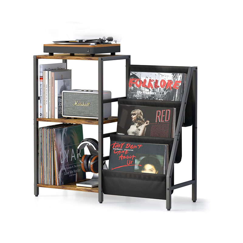 CDプレイヤー　レコード　棚　ラック特注品 Steel-Wood-Vinyl-Table-Record-
