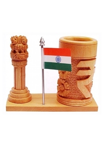 Reloj de madera artesanal con bandera india y columna de león, decoración tradicional para el hogar, adorno de mesa para sala de estar - Product Image 4