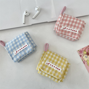 Nouvel étui souple à carreaux pour écouteurs, pochette portable pour écouteurs, boîte de rangement en toile pour écouteurs, sac de protection pour câble USB - Product Image 6