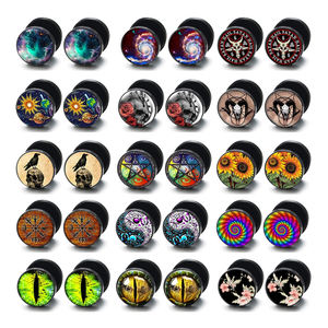 Pendientes de imitación de piercing para hombre, tipo disco con cierre de rosca, redondos, estilo punk, tipo tornillo, para perforación de oreja tipo dumbell - Product Image 1