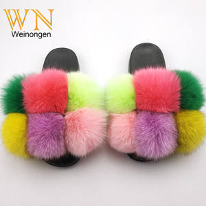 2022 luxe dames réel Rex lapin fourrure pompons EVA semelle extérieur Pompon Furball sandales mode naturel fourrure de renard pantoufles - Product Image 5
