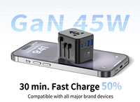 Adaptador de Viaje Universal Multifuncional de 45W con Cargador de Pared para Teléfono y Puntos de Carga Rápida USB y Tipo-C para EE. UU., Reino Unido, Australia y la UE