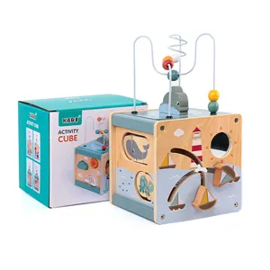 صندوق متشابك متعدد الوظائف خشبي برسوم كرتونية على شكل متاهة مصنوع من الخرز ألعاب تعليمية مونتيسوري للأطفال الأولاد والبنات