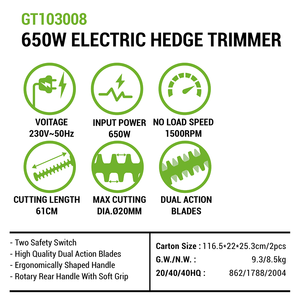 Taille-<span class=keywords><strong>haie</strong></span> électrique à double lame Vertak 650W, lames aiguisées de 610 mm, outil de taille de jardinage manuel - Product Image 5