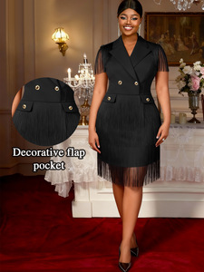 Abito blazer <span class=keywords><strong>nero</strong></span> da donna taglie forti con frange, doppio petto, modellante, elegante, aderente - Product Image 2