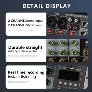 Mixer Audio Mini profesional, kontroler <span class=keywords><strong>DJ</strong></span> 4 saluran dengan antarmuka USB/efek BT Untuk Keluarga KTV Karaoke & Karaoke KTV Mini - Product Image 5