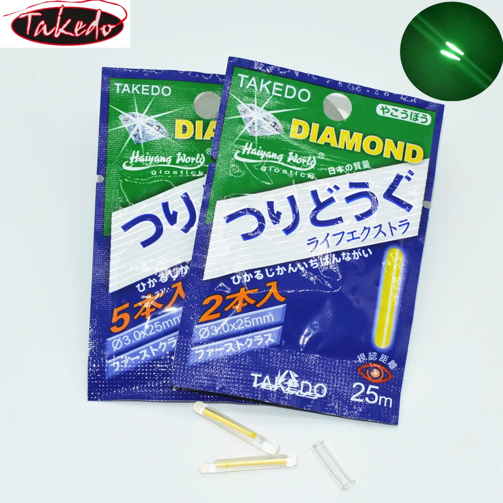 Светящиеся палочки Takedo для рыбалки, 3,0*25 мм, 2 шт., палочки с видимостью в пакете, 25 м, светящиеся химические палочки для порошка
