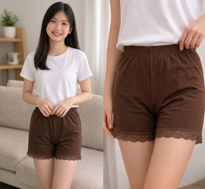 Pantalones Cortos de Satén Premium para Mujer con Encaje, Tela Suave y Lisa, Cintura Elástica, Ropa de Dormir Cómoda, Venta al por Mayor de Fábrica OEM ODM - Product Image 2