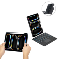 Clavier rétroéclairé coloré avec fente supérieure pour stylet, panneau tactile séparé et housse en cuir pour iPad Pro 11 2024
