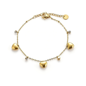 Pulsera Amy Amy con Dijes, Chapada en Oro, con Corazón de Circonio, Joyería para Mujer, Regalo, Pulseras de Moda - Product Image 2