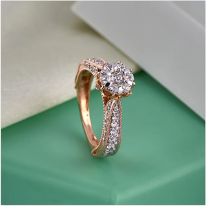 Impresionante anillo de compromiso de diamante de corte redondo hecho en oro amarillo sólido de 18K regalo romántico para la amada hija de la India - Product Image 6