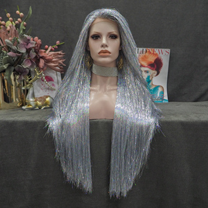 Parrucca Full Tinsel con pizzo frontale, con parte libera, ad alta densità, in fibra tinsel colorata (Argento/Rosso/Viola/Nero/Colorato), per Drag Queen - Product Image 1