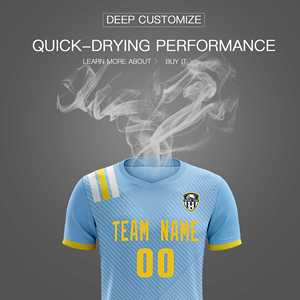 ชุดกีฬาฟุตบอลลายทางสีฟ้าอ่อนแบบกำหนดเองสำหรับผู้ใหญ่ - Product Image 4